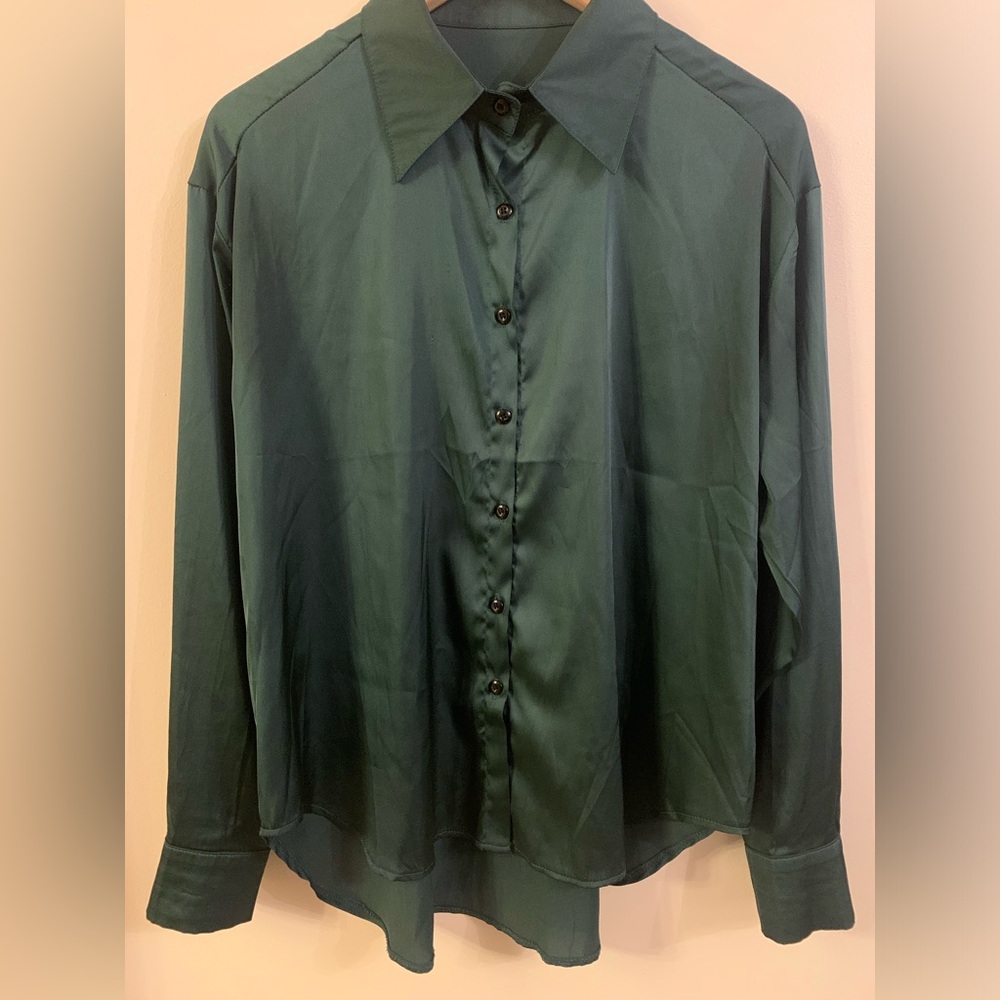 Silky Emerald Green Button-Up Blouse